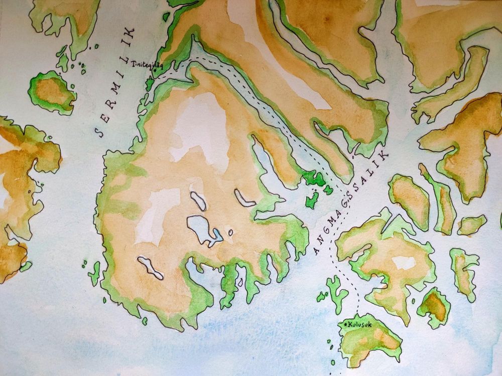 aquarelle carte de Sermilik au Groenland